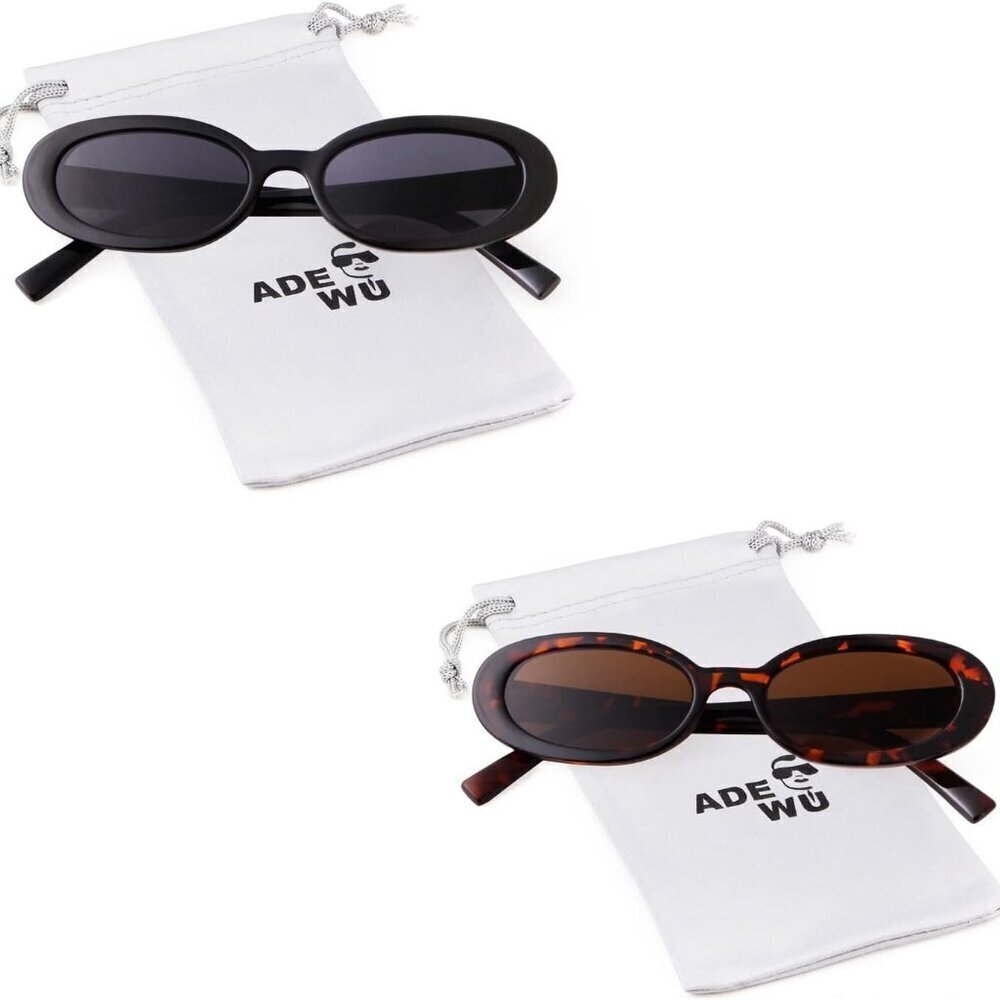 Retro Oval Sunglasses Women Vintage Narrow Small Tortoiseshell Black - Picture 7 of 7